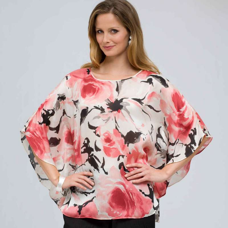 Floral Poncho Blouse, meadow rose combo, large image number 0
